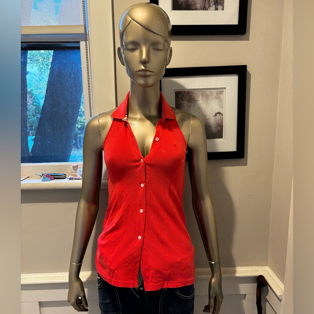 Authentic Burberry halter top in tangerine NOVACHECK detailing sz small
